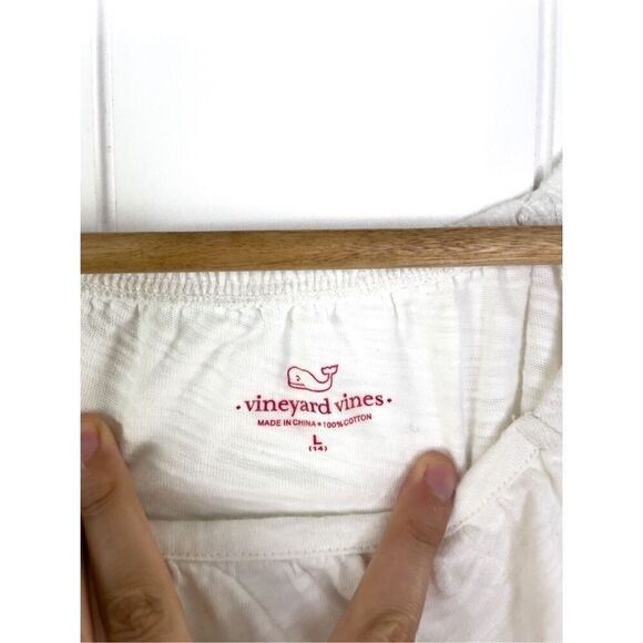 Vineyard Vines White Sweet and Cute Pink Tassel Trim Shirt Size Girls L - Picture 3 of 9